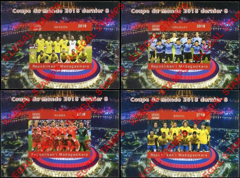 Madagascar 2018 World Cup Soccer Denier 8 Illegal Stamp Souvenir Sheets of 1 (Part 1)