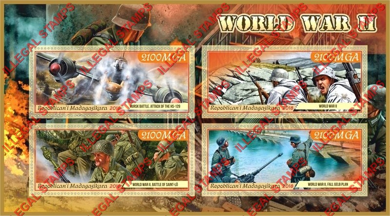 Madagascar 2018 World War II Illegal Stamp Souvenir Sheet of 4