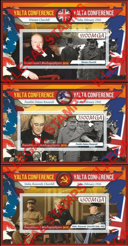 Madagascar 2018 Yalta Conference Illegal Stamp Souvenir Sheets of 1 (Part 1)