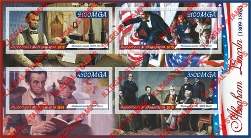 Madagascar 2019 Abraham Lincoln Illegal Stamp Souvenir Sheet of 4