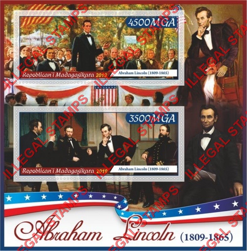 Madagascar 2019 Abraham Lincoln Illegal Stamp Souvenir Sheet of 2