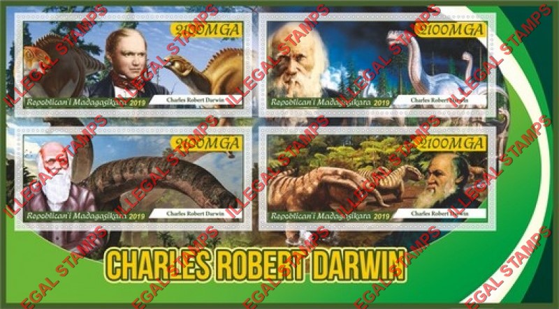 Madagascar 2019 Charles Robert Darwin Illegal Stamp Souvenir Sheet of 4