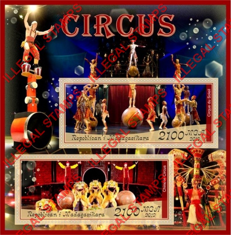 Madagascar 2019 Circus Illegal Stamp Souvenir Sheet of 2