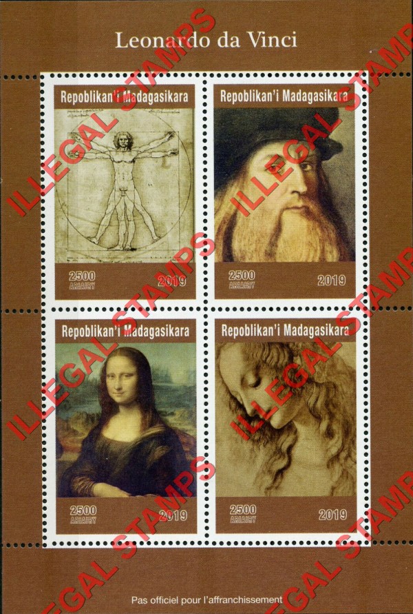 Madagascar 2019 Leonardo da Vinci Illegal Stamp Souvenir Sheet of 4