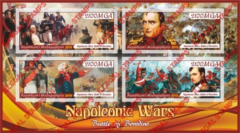 Madagascar 2019 Napoleonic Wars Battle of Borodino Illegal Stamp Souvenir Sheet of 4