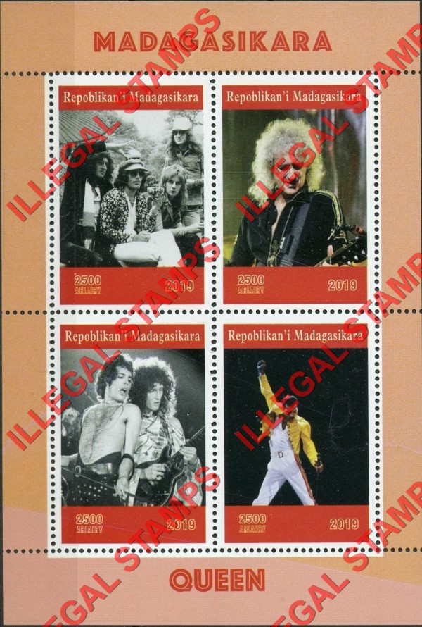 Madagascar 2019 Queen Illegal Stamp Souvenir Sheet of 4