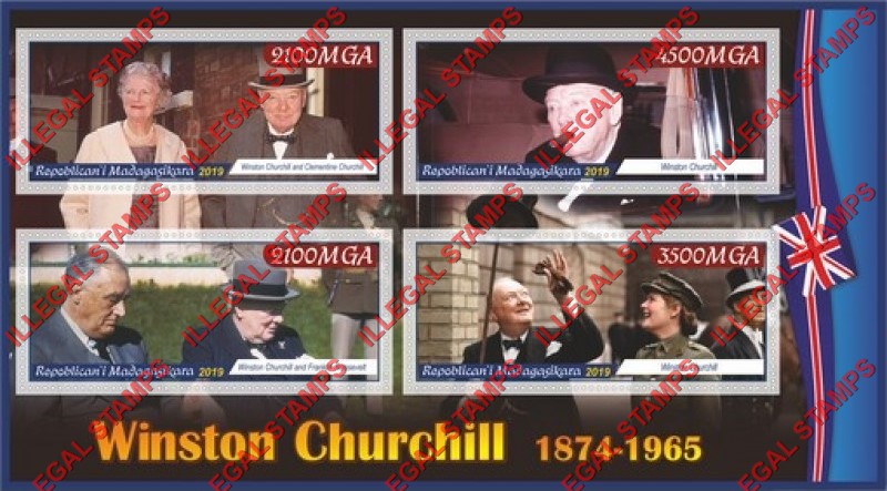 Madagascar 2019 Winston Churchill Illegal Stamp Souvenir Sheet of 4