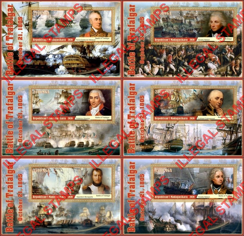 Madagascar 2020 Battle of Trafalgar Illegal Stamp Souvenir Sheets of 1