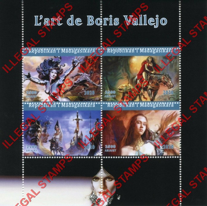 Madagascar 2020 Boris Vallejo Fantasy Art Illegal Stamp Souvenir Sheet of 4