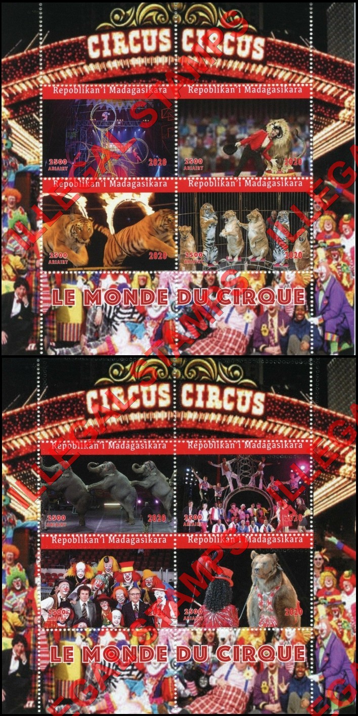 Madagascar 2020 Circus Illegal Stamp Souvenir Sheets of 4