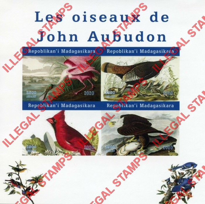 Madagascar 2020 John J. Audubon Birds Illegal Stamp Souvenir Sheet of 4