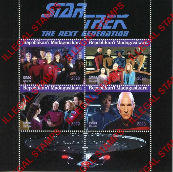 Madagascar 2020 Star Trek The Next Generation Illegal Stamp Souvenir Sheet of 4