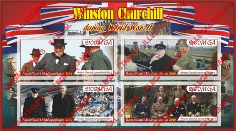 Madagascar 2020 Winston Churchill During World War II Illegal Stamp Souvenir Sheet of 4