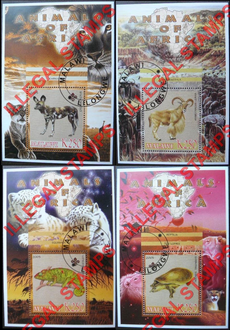 Malawi 2005 Animals of Africa Illegal Stamp Souvenir Sheets of 1 (Part 1)