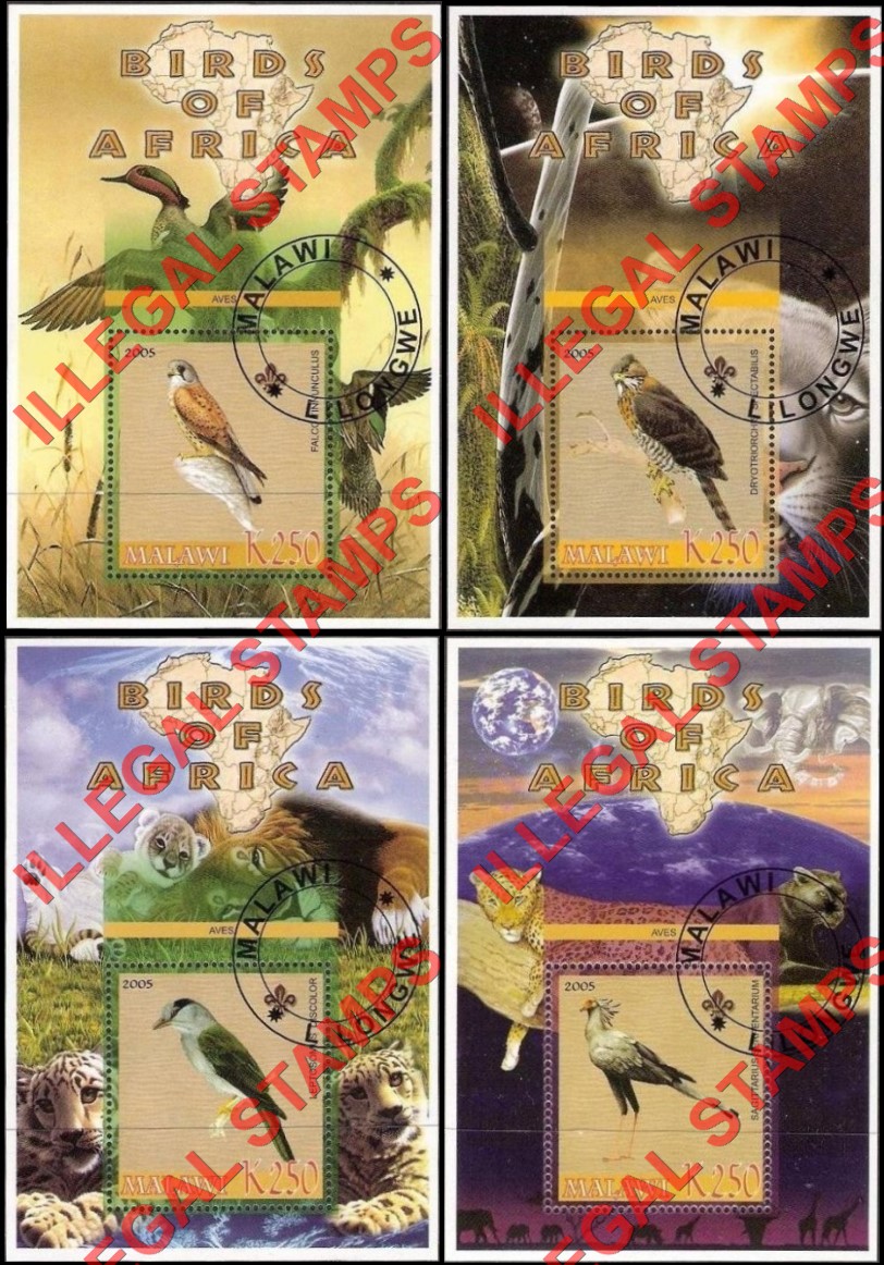 Malawi 2005 Birds of Africa Illegal Stamp Souvenir Sheets of 1 (Part 1)