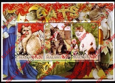 Malawi 2005 Cats Illegal Stamp Souvenir Sheet of 3