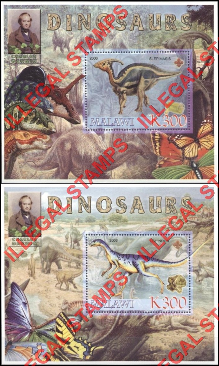 Malawi 2006 Dinosaurs Illegal Stamp Souvenir Sheets of 1