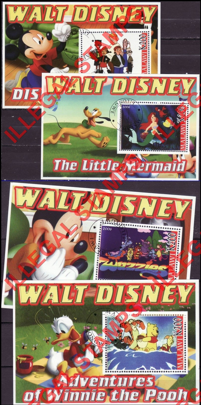 Malawi 2006 Disney Cartoons Illegal Stamp Souvenir Sheets of 1 (Part 1)