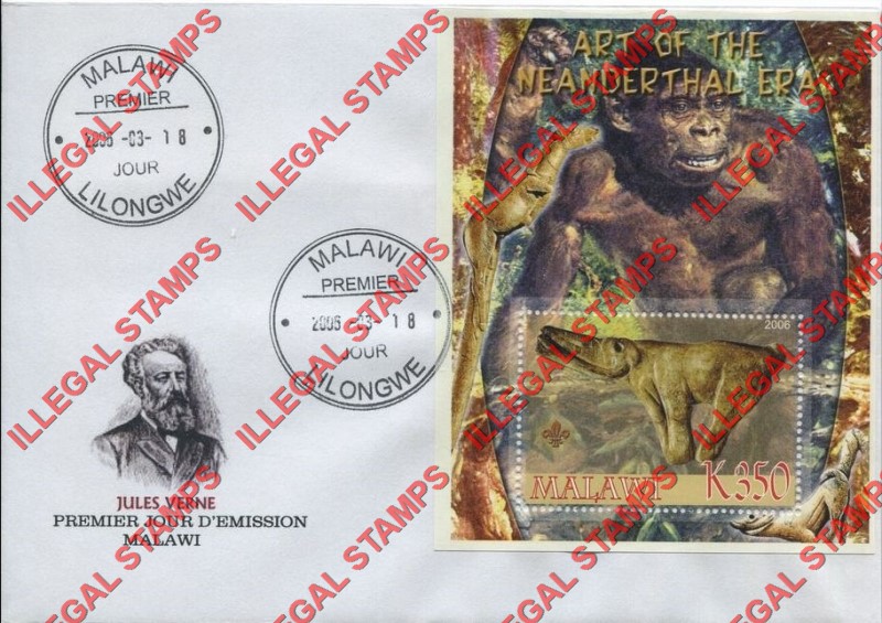 Malawi 2006 Neanderthal Man Illegal Stamp Souvenir Sheet of 1 on Fake First Day Cover