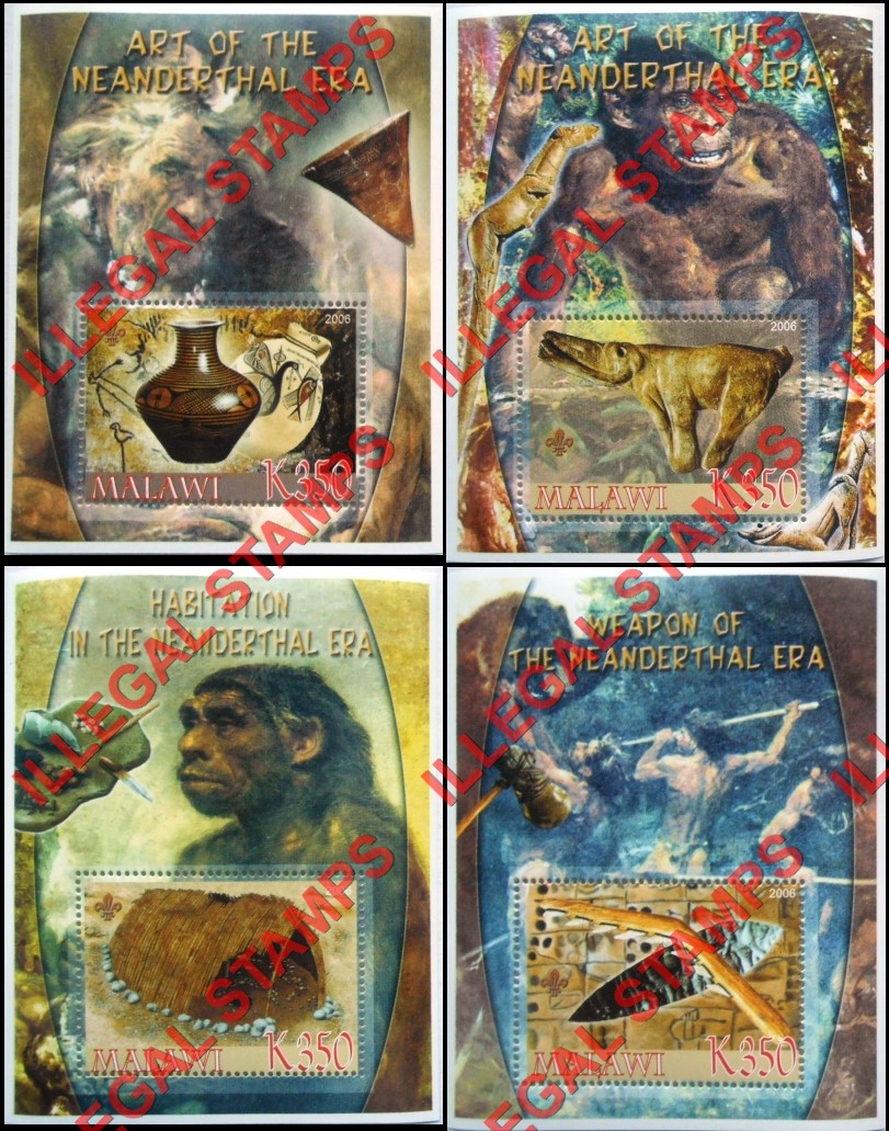 Malawi 2006 Neanderthal Man Illegal Stamp Souvenir Sheets of 1 (Part 3)