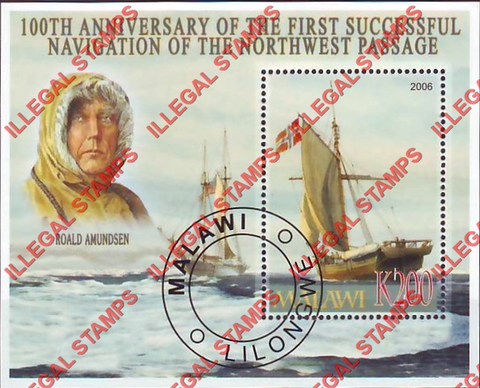Malawi 2006 Northwest Passage Roald Amundsen Illegal Stamp Souvenir Sheet of 1