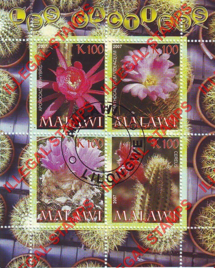 Malawi 2007 Cactus Illegal Stamp Souvenir Sheet of 4