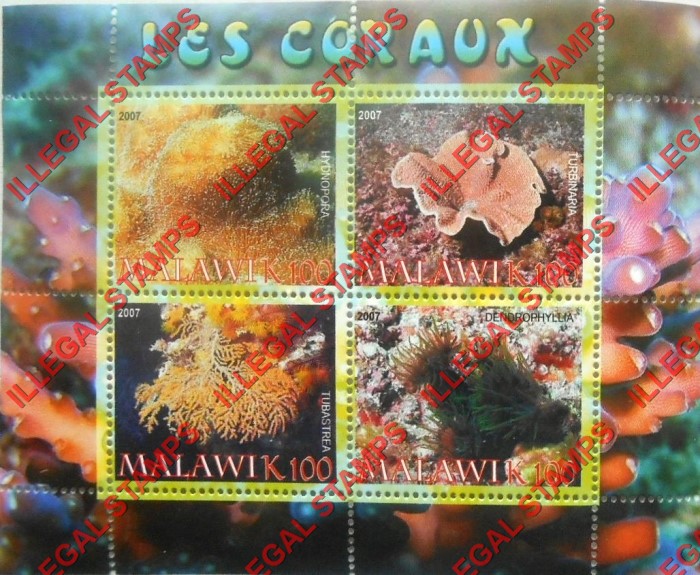 Malawi 2007 Coral Illegal Stamp Souvenir Sheet of 4