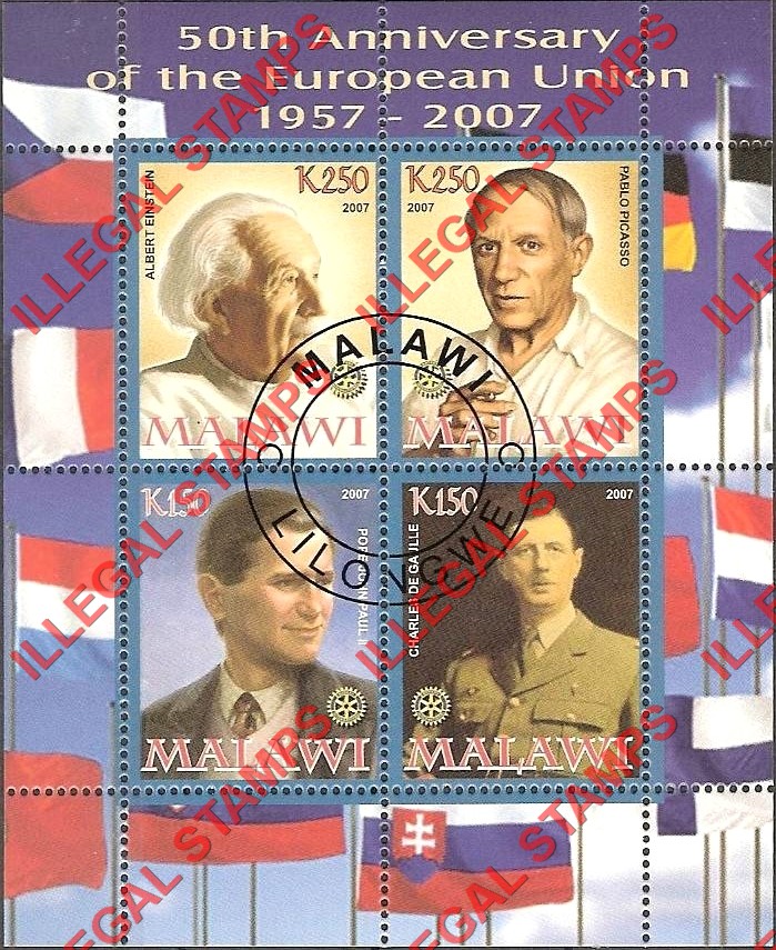 Malawi 2007 European Union Illegal Stamp Souvenir Sheet of 4