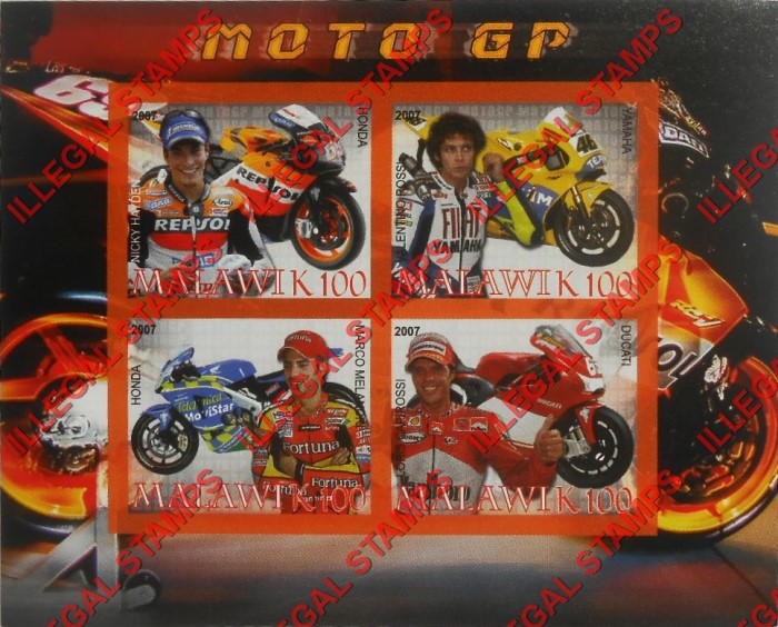 Malawi 2007 Motorcycles Illegal Stamp Souvenir Sheet of 4