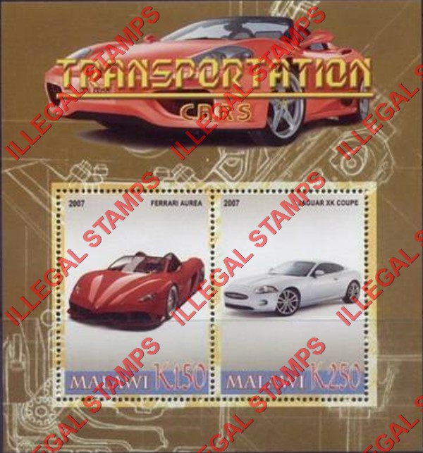 Malawi 2007 Transportation Cars Illegal Stamp Souvenir Sheet of 2