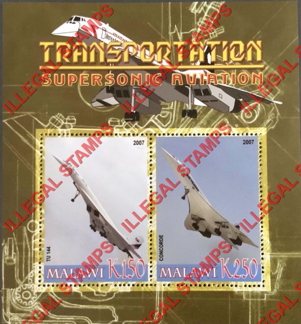 Malawi 2007 Transportation Concorde TU 144 Illegal Stamp Souvenir Sheet of 2