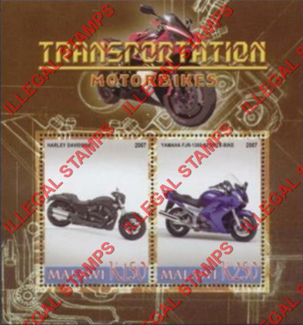 Malawi 2007 Transportation Motorcycles Illegal Stamp Souvenir Sheet of 2