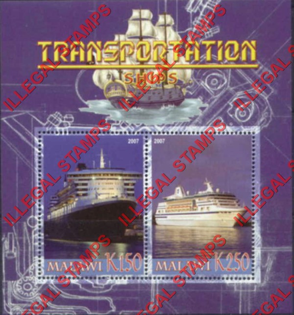 Malawi 2007 Transportation Ships Illegal Stamp Souvenir Sheet of 2