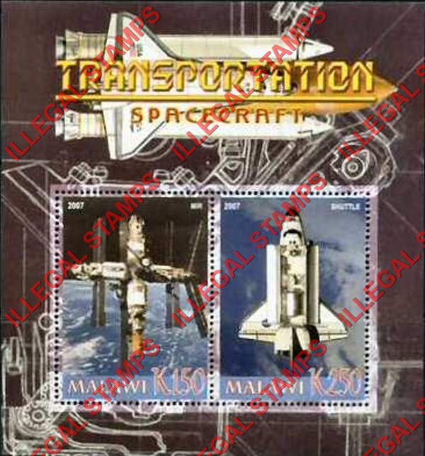 Malawi 2007 Transportation Spacecraft Illegal Stamp Souvenir Sheet of 2