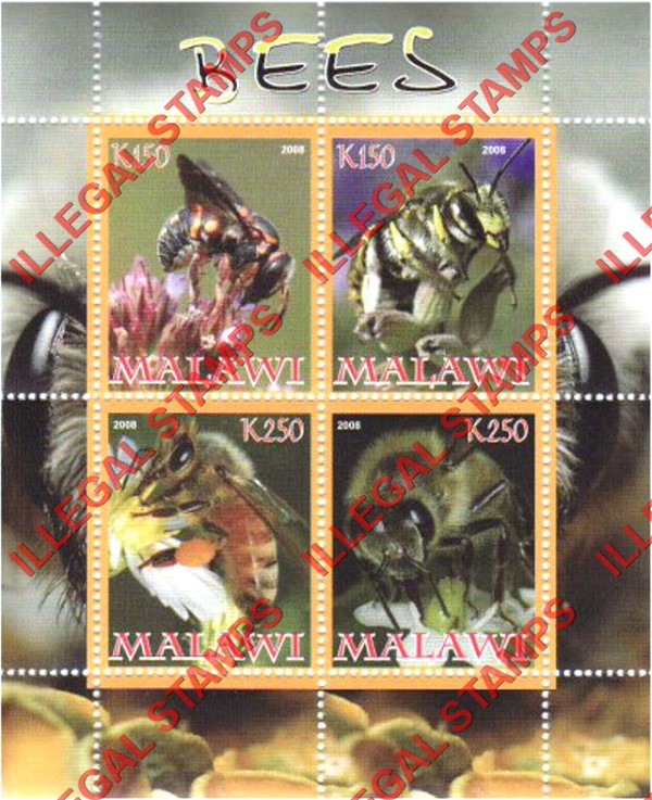 Malawi 2008 Bees Illegal Stamp Souvenir Sheet of 4