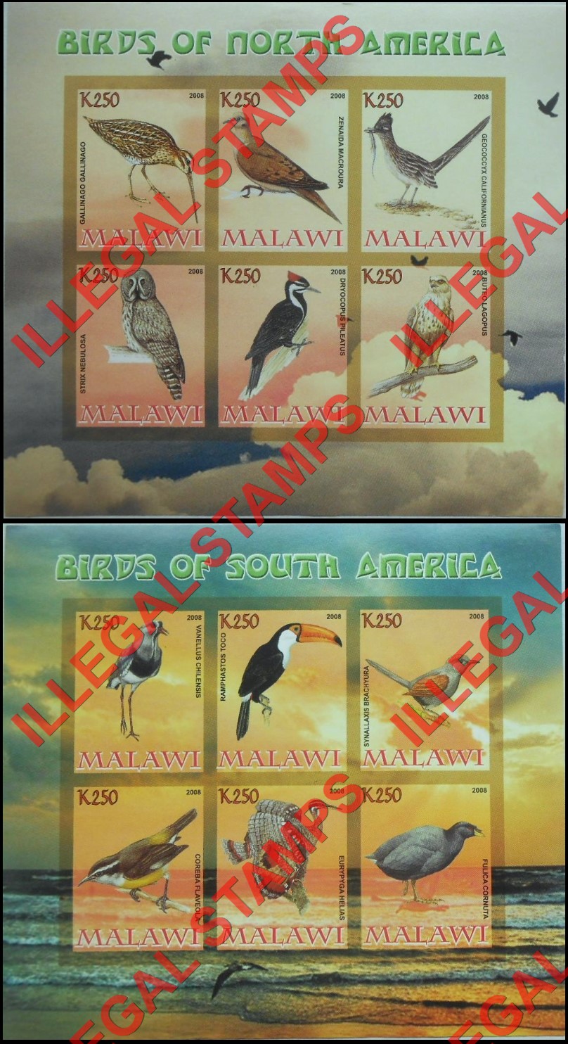 Malawi 2008 Birds of North and South America Illegal Stamp Souvenir Sheets of 6