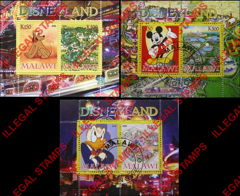Malawi 2008 Disneyland Illegal Stamp Souvenir Sheets of 2