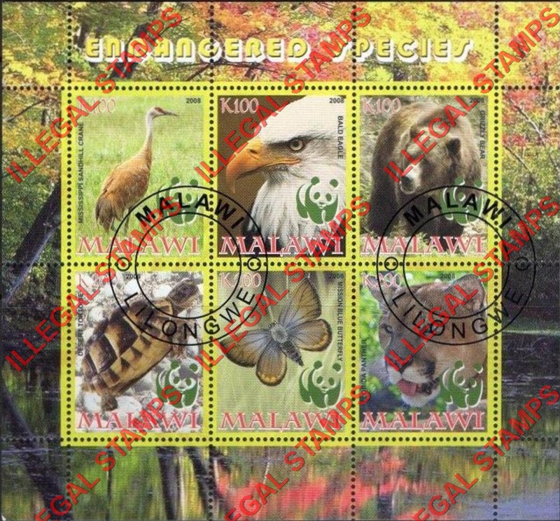 Malawi 2008 Endangered Species WWF Illegal Stamp Souvenir Sheet of 6