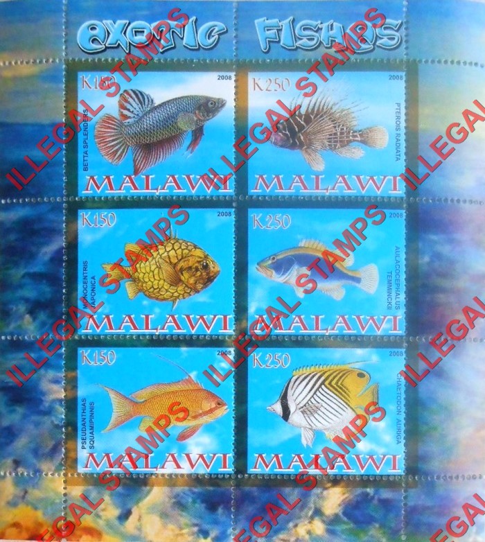 Malawi 2008 Exotic Fish Illegal Stamp Souvenir Sheet of 6