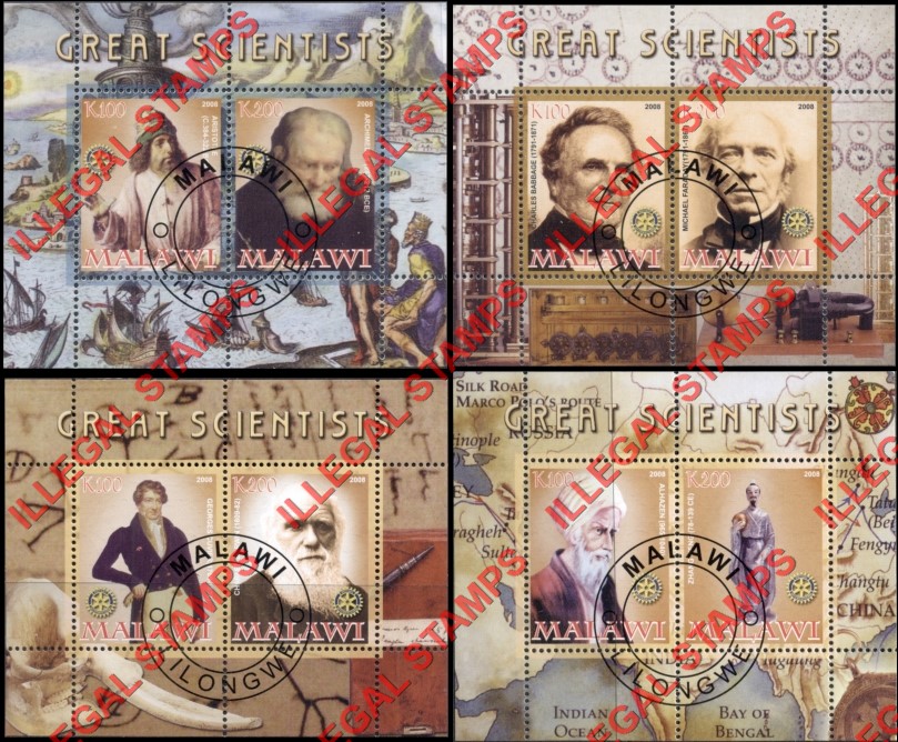 Malawi 2008 Great Scientists Illegal Stamp Souvenir Sheets of 2 (Part 1)