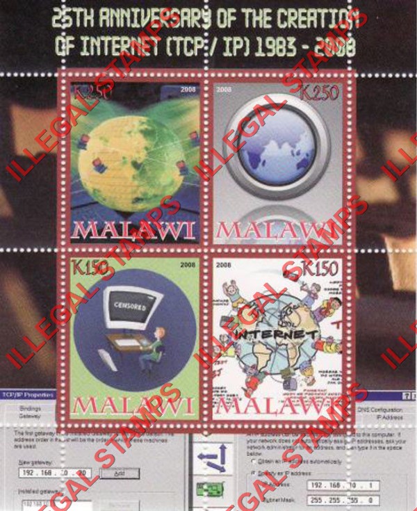 Malawi 2008 Internet Creation Illegal Stamp Souvenir Sheet of 4