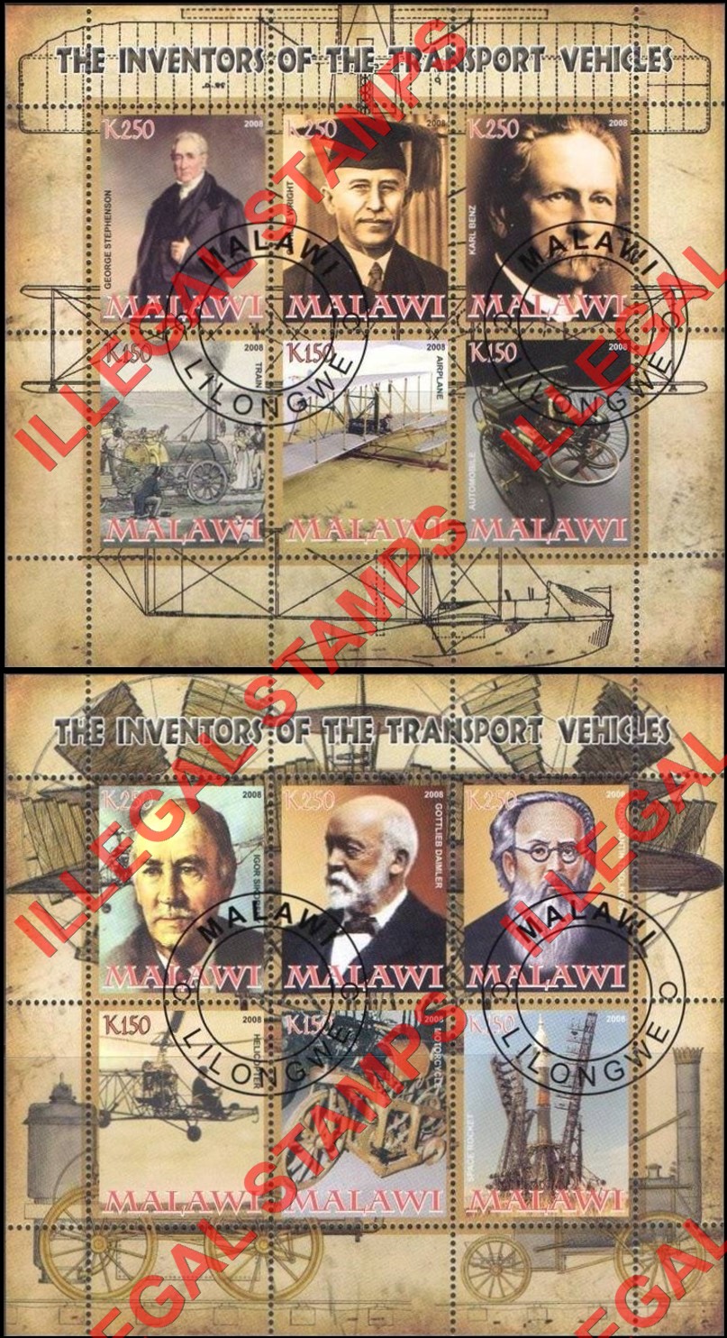 Malawi 2008 Inventors of Transport Vehicles Illegal Stamp Souvenir Sheets of 6