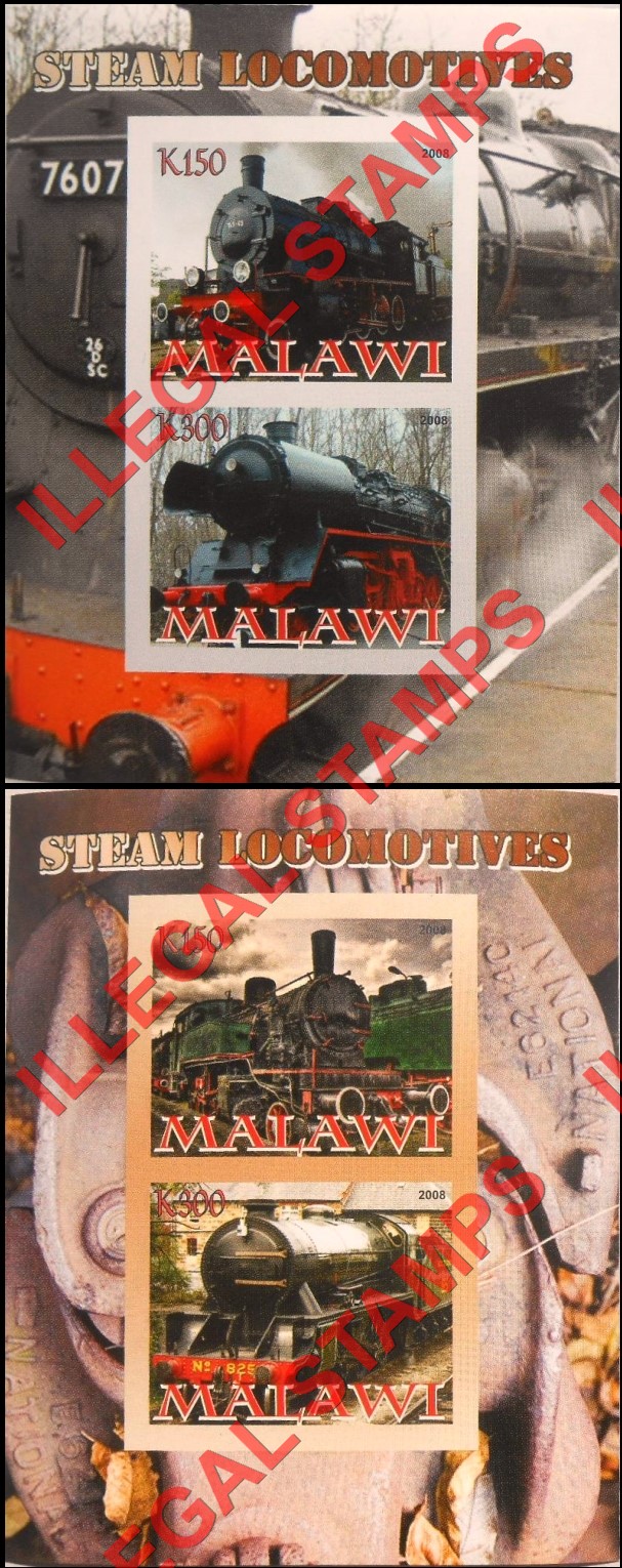 Malawi 2008 Locomotives Steam Illegal Stamp Souvenir Sheets of 2