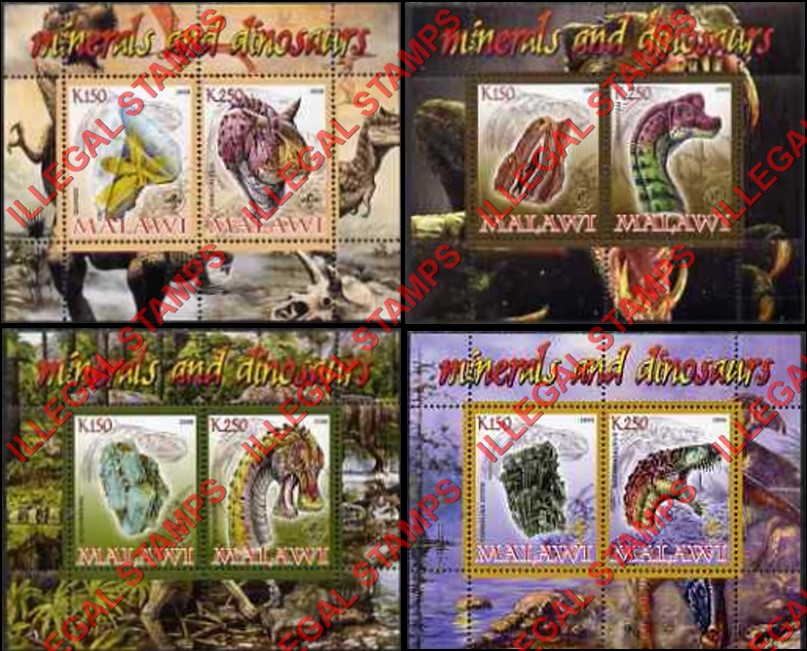 Malawi 2008 Minerals and Dinosaurs Illegal Stamp Souvenir Sheets of 2