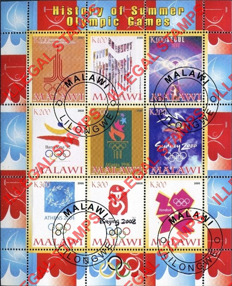 Malawi 2008 History of Summer Olympic Games Illegal Stamp Sheetlets of 9 (Part 2)