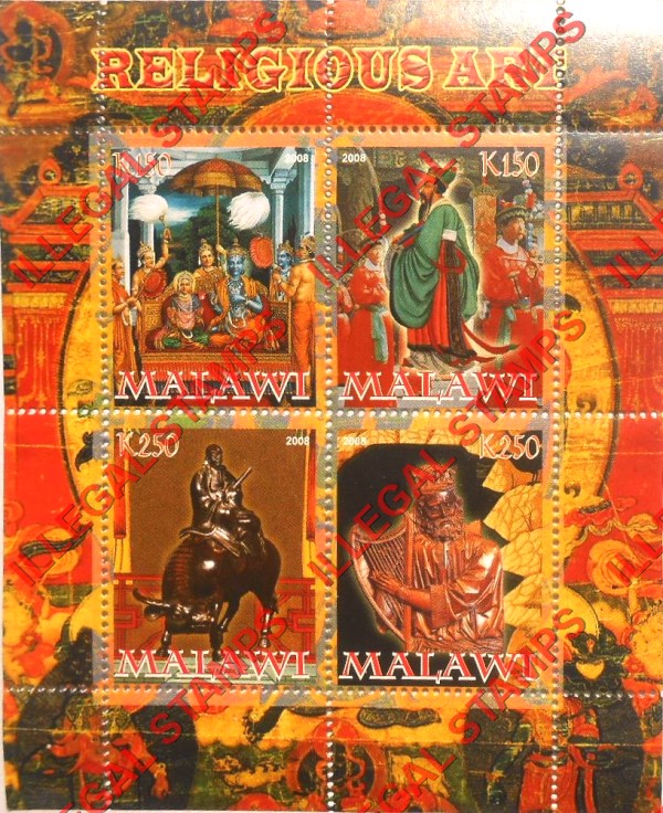 Malawi 2008 Religious Art Illegal Stamp Souvenir Sheet of 4