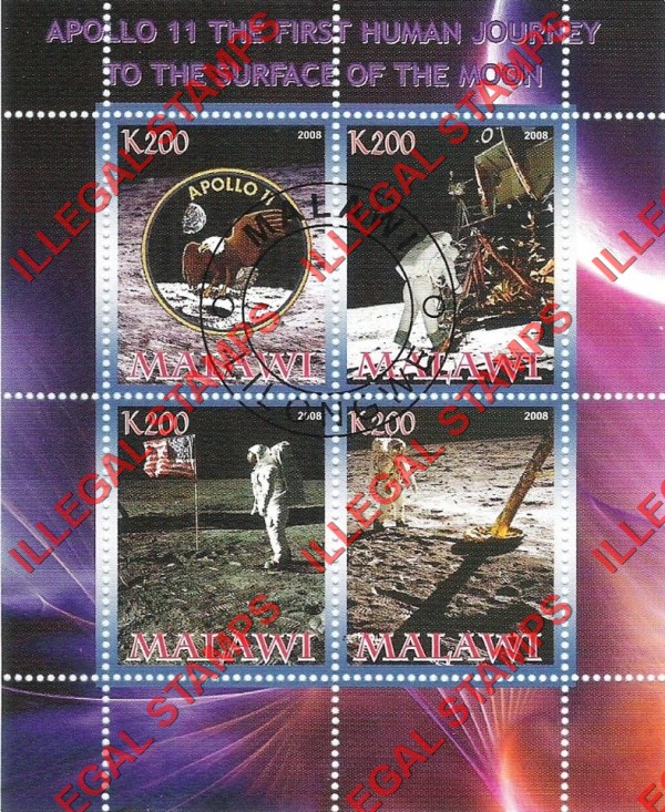 Malawi 2008 Space Apollo 11 Illegal Stamp Souvenir Sheet of 4