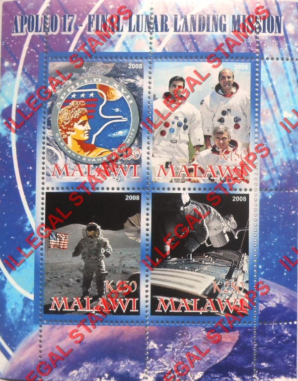Malawi 2008 Space Apollo 17 Illegal Stamp Souvenir Sheet of 4