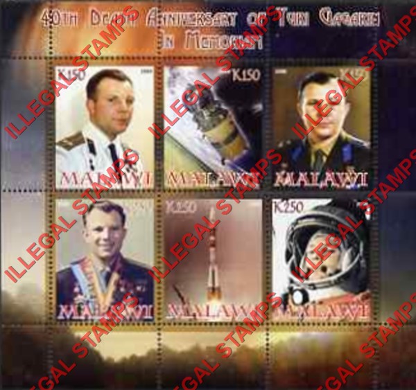 Malawi 2008 Space Youri Gagarin Illegal Stamp Souvenir Sheet of 6