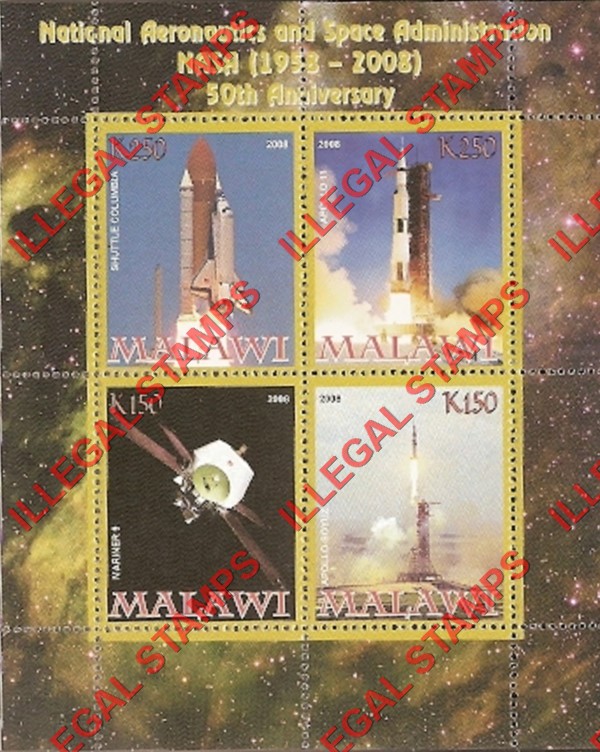 Malawi 2008 Space NASA Illegal Stamp Souvenir Sheet of 4